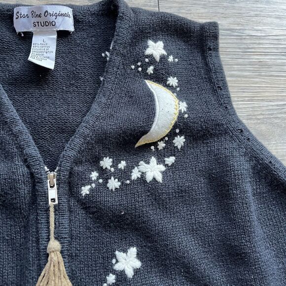 Halloween Sweater Vintage 90s Spooky Kitschy Festive Large Patch Black Orange - Picture 8 of 10